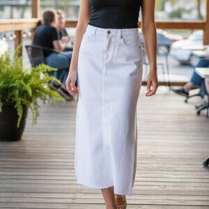 American Eagle White Denim Maxi Skirt with Side Slits - Size 10